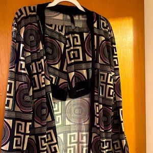 Plus size Geometric print Cardigan and short Set
